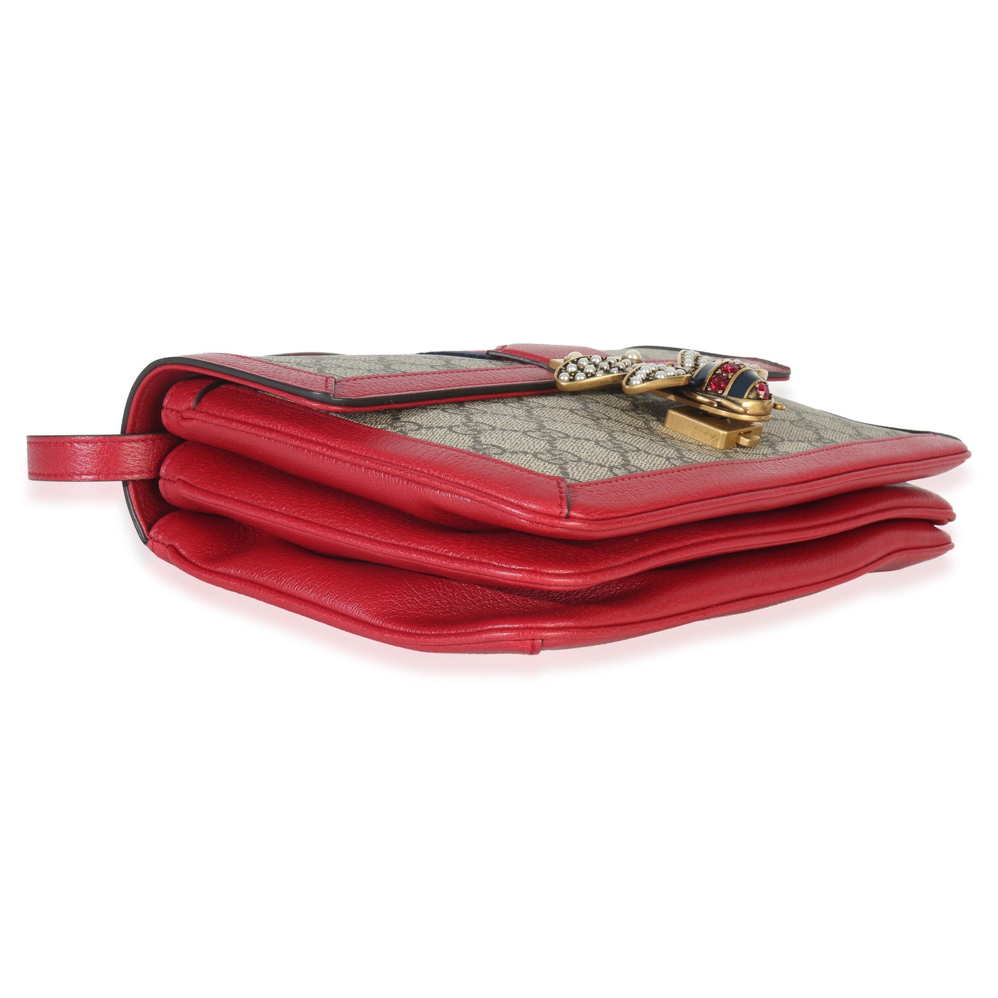 Gucci Red Calfskin GG Supreme Canvas Medium Margaret Shoulder Bag