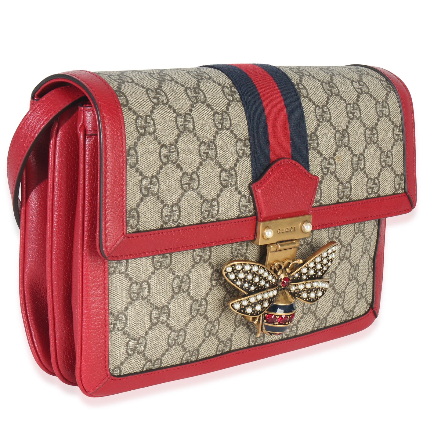 Gucci Red Calfskin GG Supreme Canvas Medium Margaret Shoulder Bag