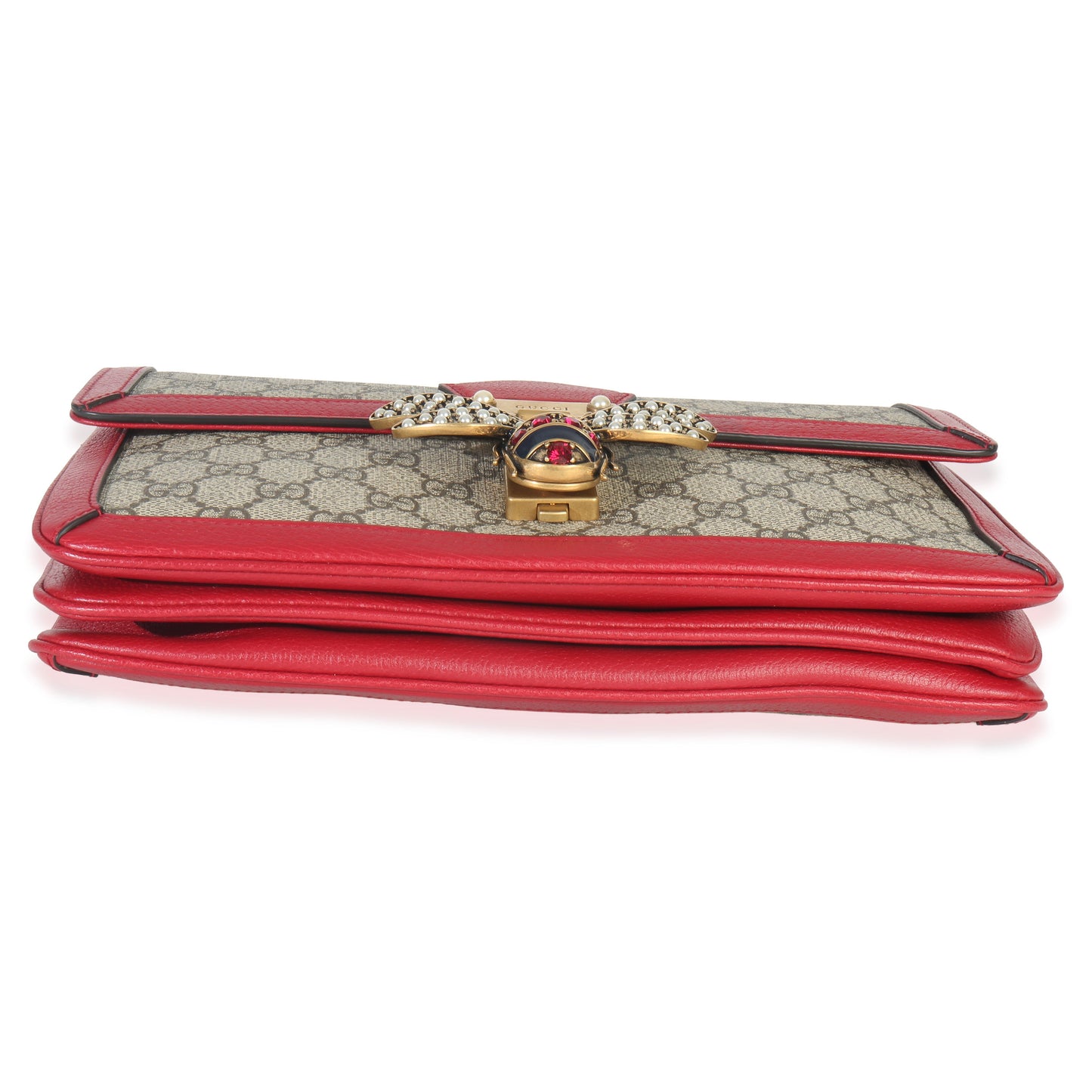 Gucci Red Calfskin GG Supreme Canvas Medium Margaret Shoulder Bag