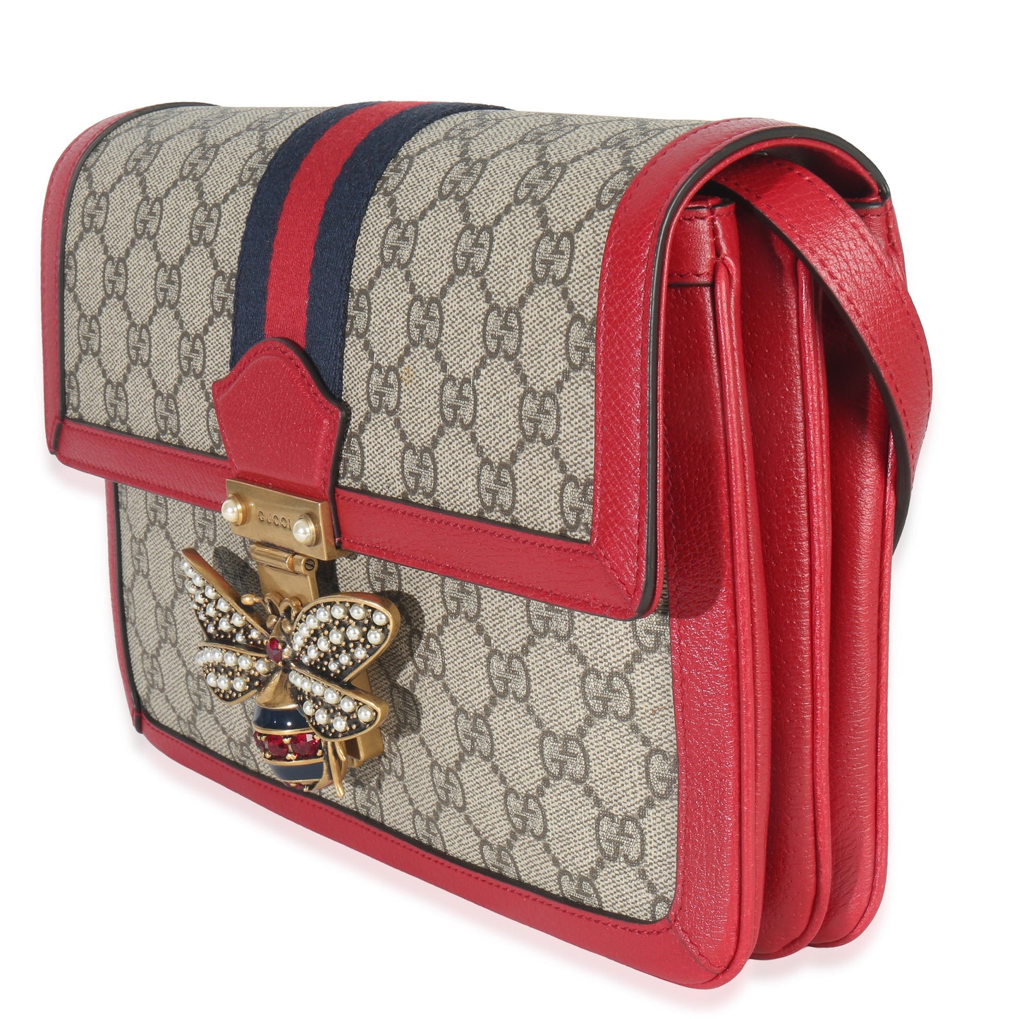 Gucci Red Calfskin GG Supreme Canvas Medium Margaret Shoulder Bag