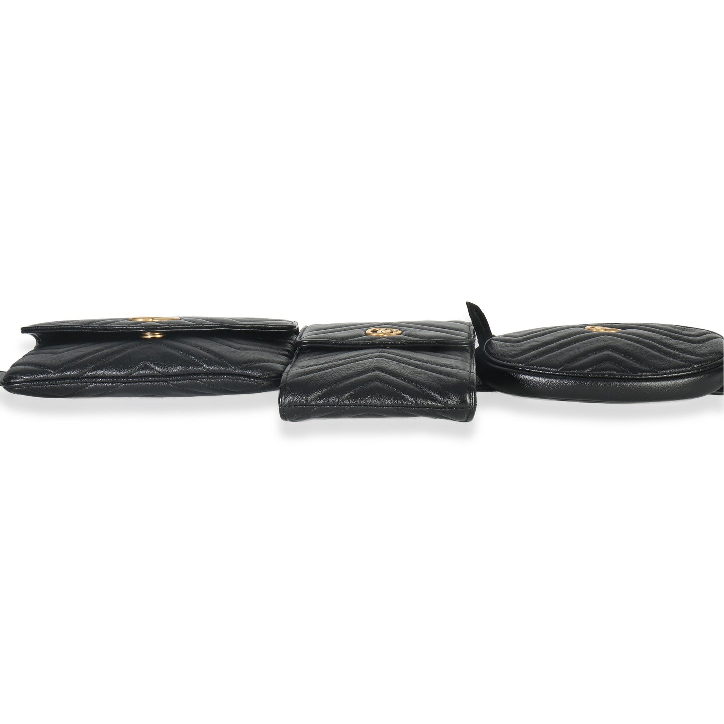 Gucci Black Matelasse Calfskin GG Marmont Triple Pouch Belt Bag