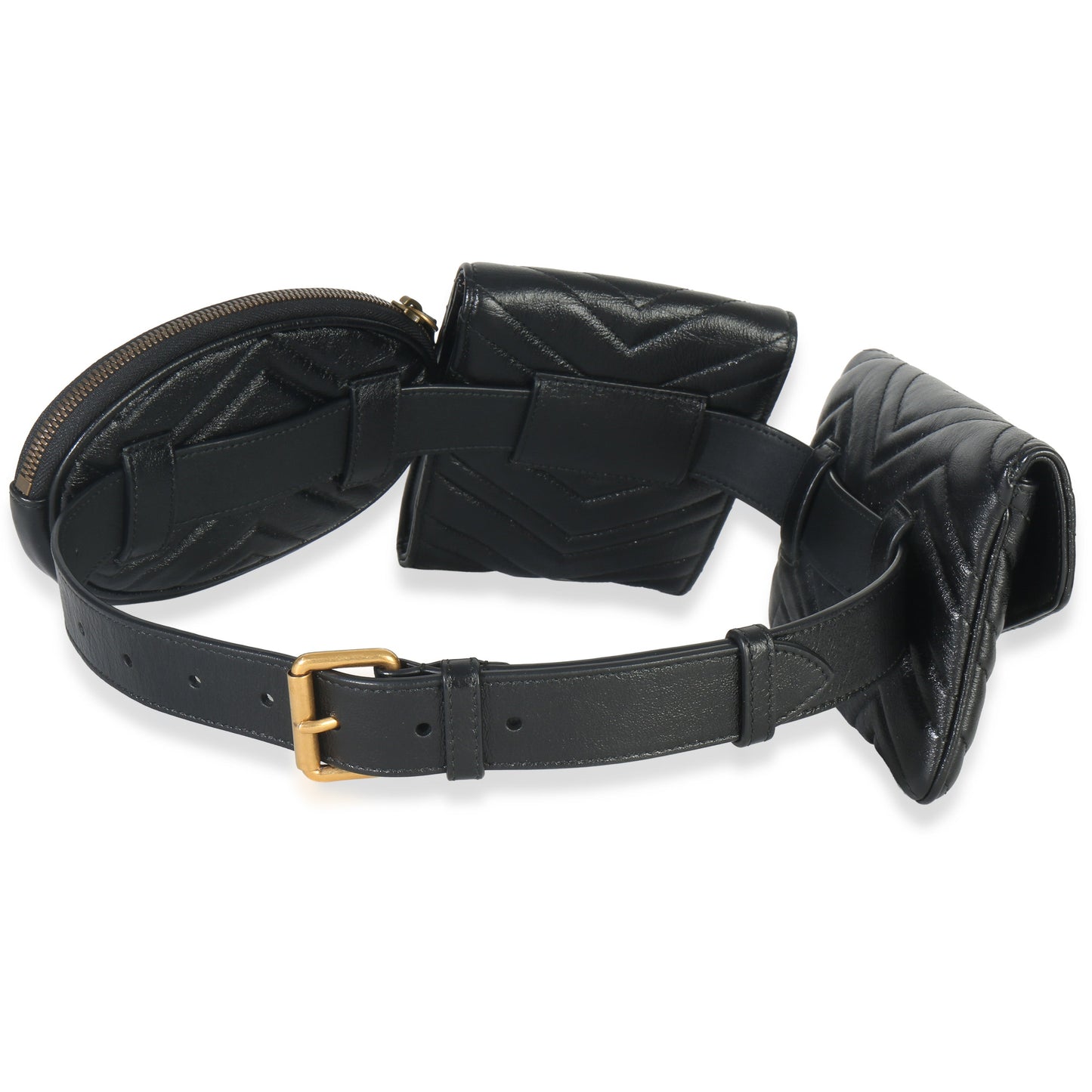 Gucci Black Matelasse Calfskin GG Marmont Triple Pouch Belt Bag