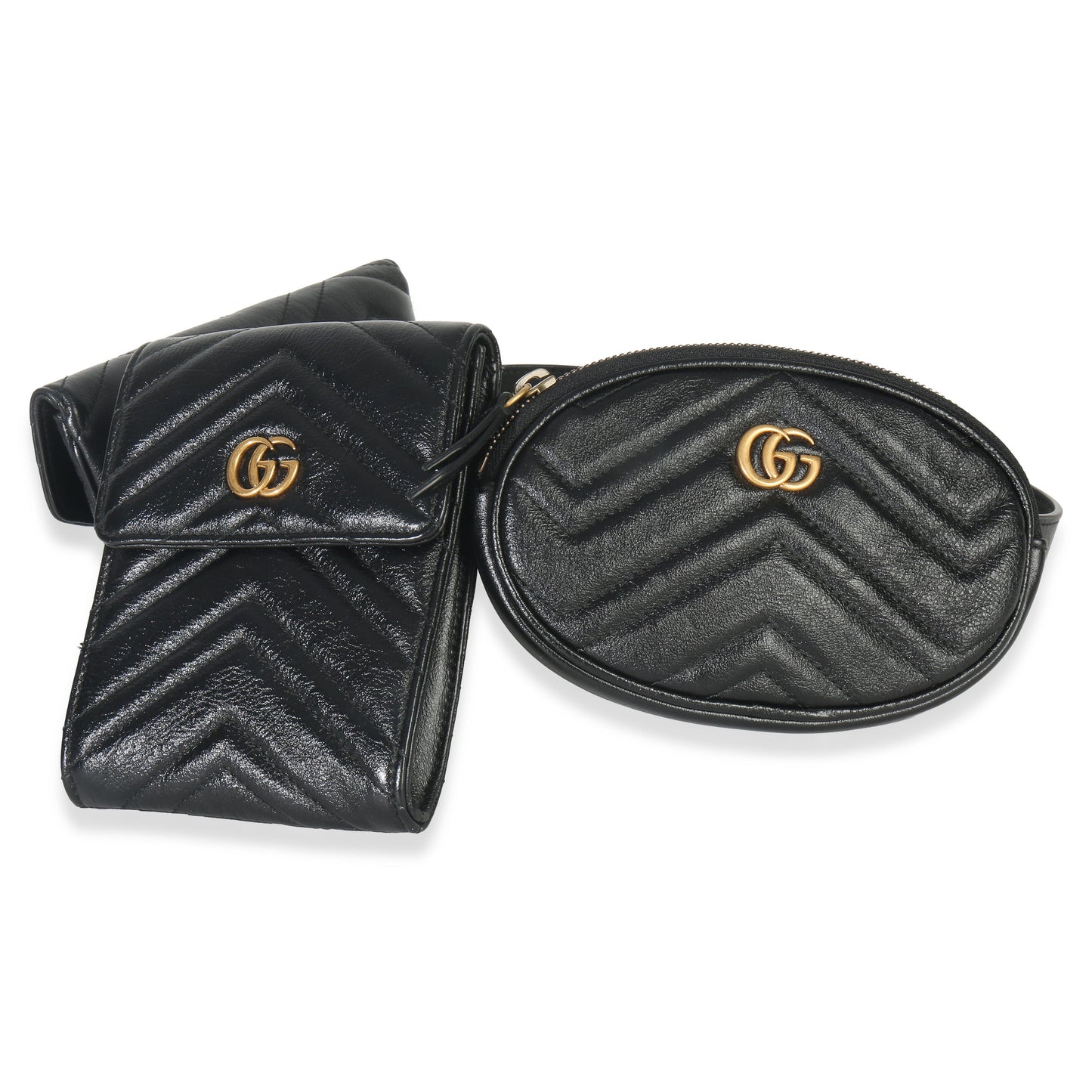Gucci Black Matelasse Calfskin GG Marmont Triple Pouch Belt Bag