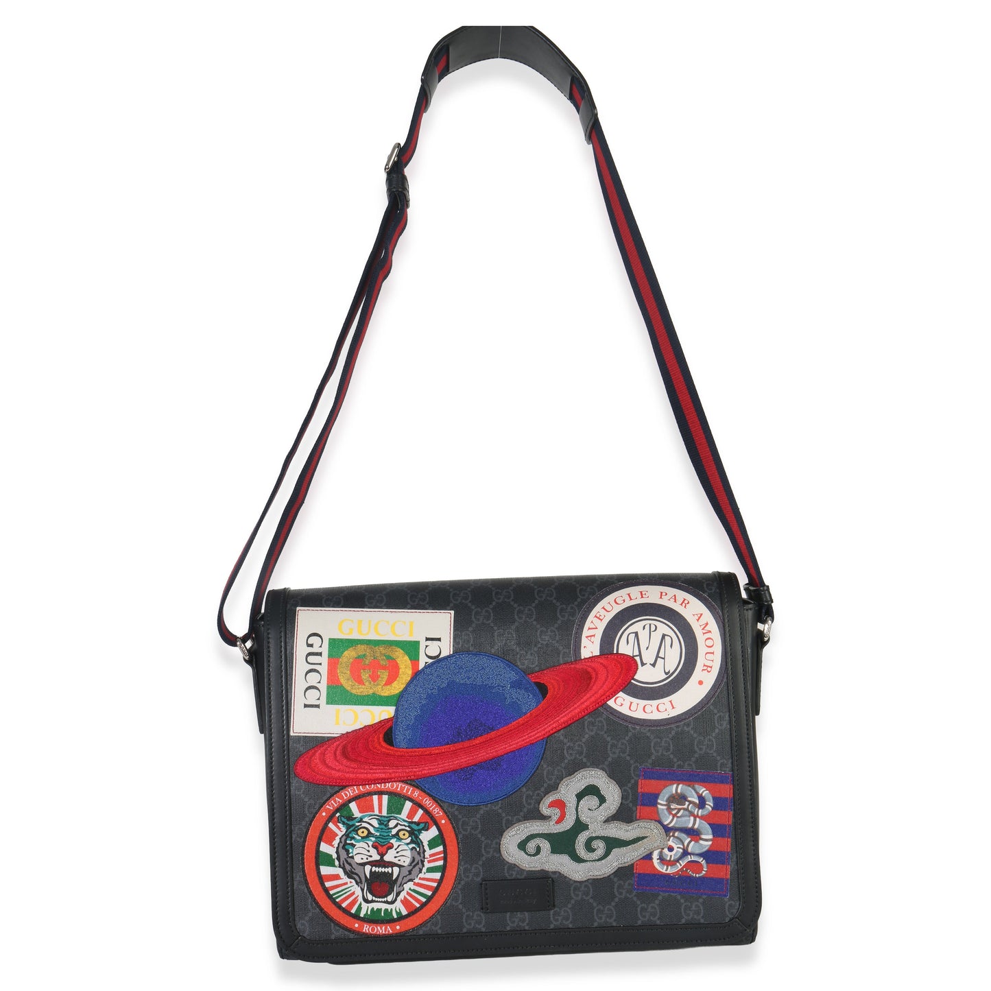 Gucci Black GG Supreme Canvas Night Courrier Flap Messenger Bag