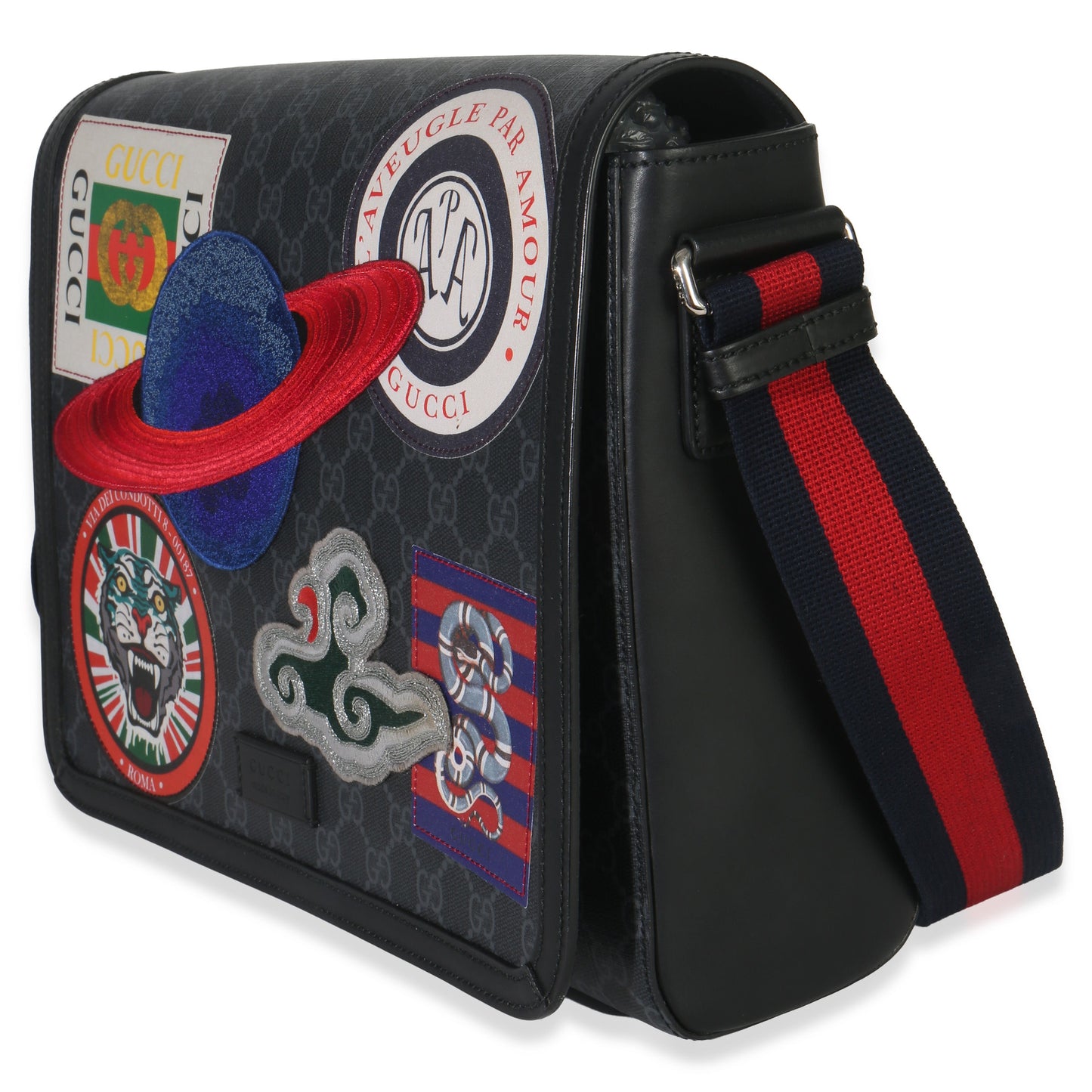 Gucci Black GG Supreme Canvas Night Courrier Flap Messenger Bag
