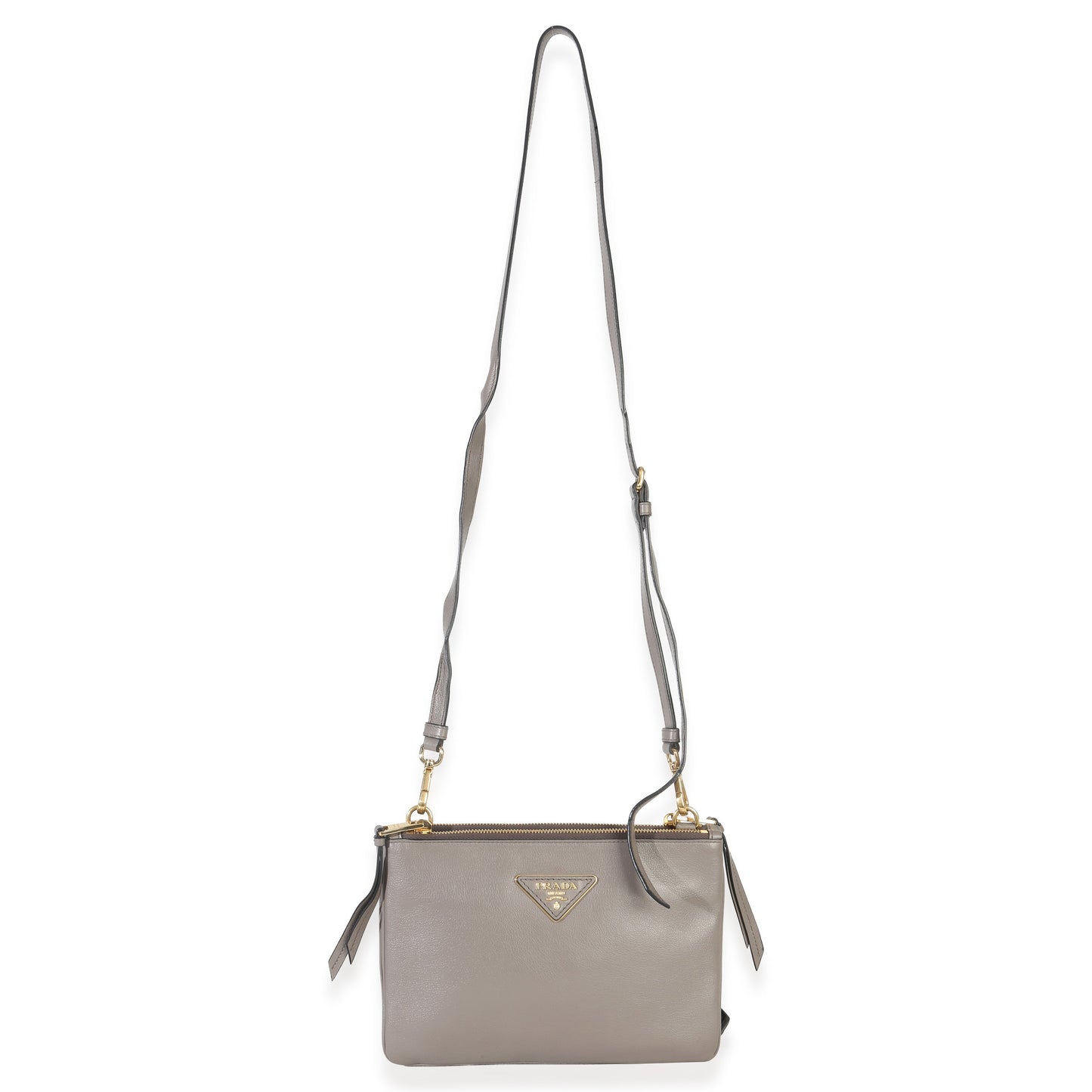 Prada Grey Calfskin Enameled Metal Triangle Crossbody Bag