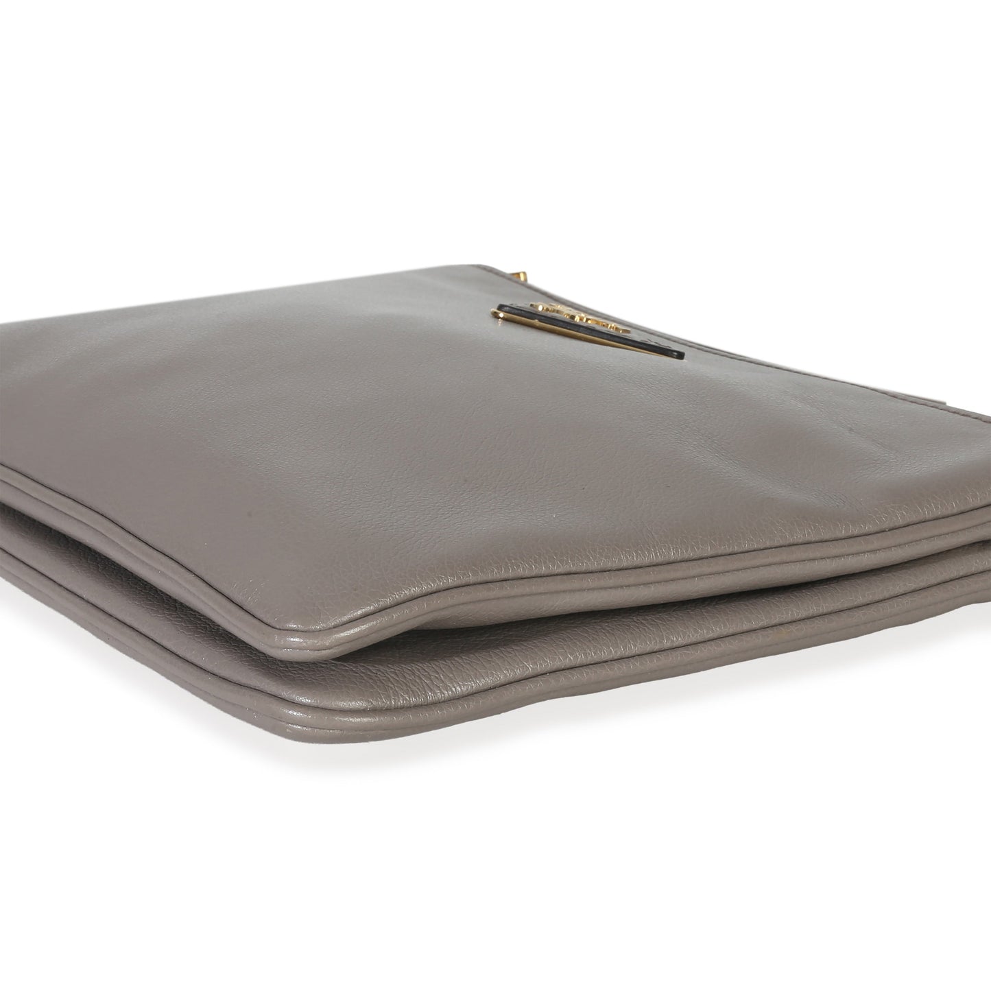 Prada Grey Calfskin Enameled Metal Triangle Crossbody Bag