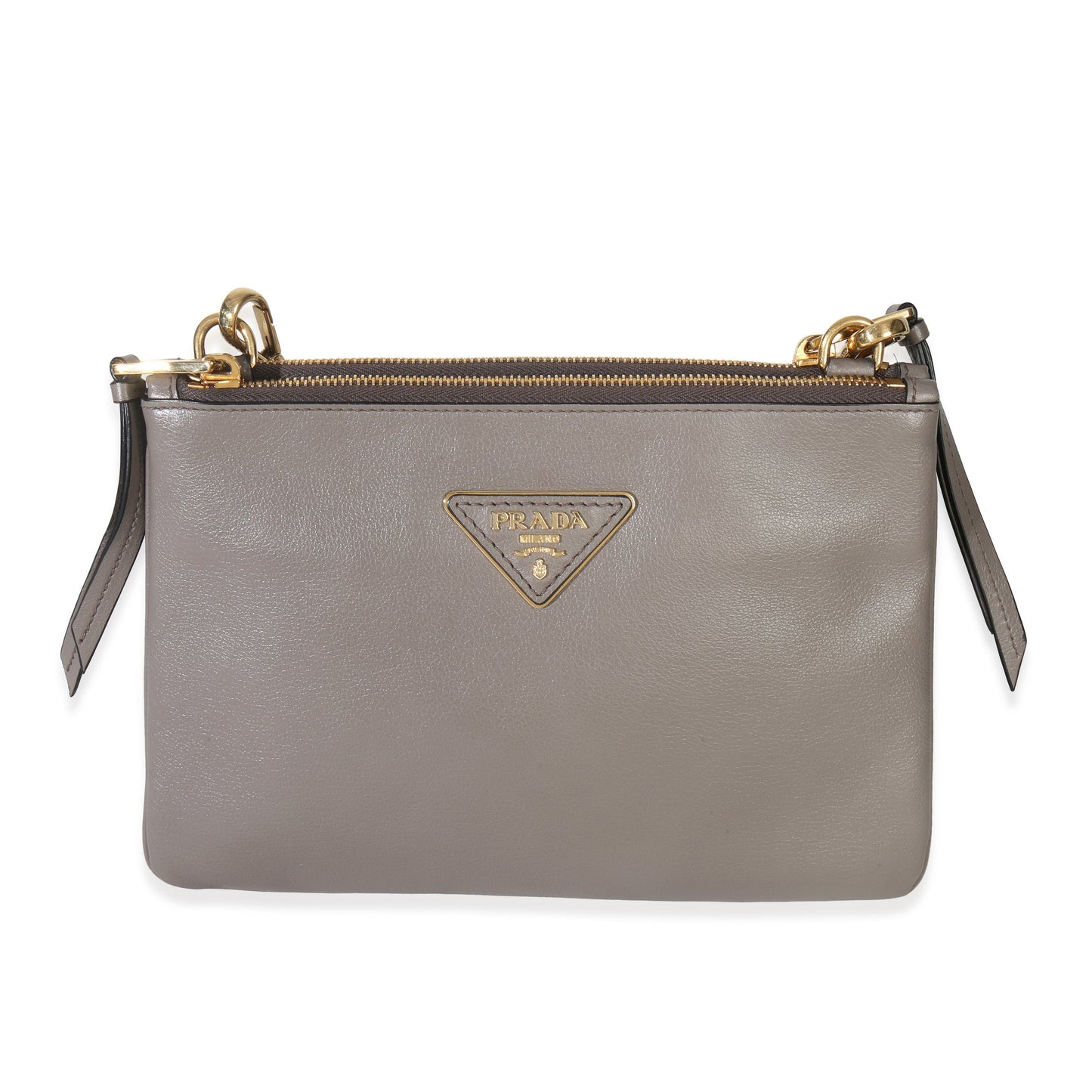 Prada Grey Calfskin Enameled Metal Triangle Crossbody Bag