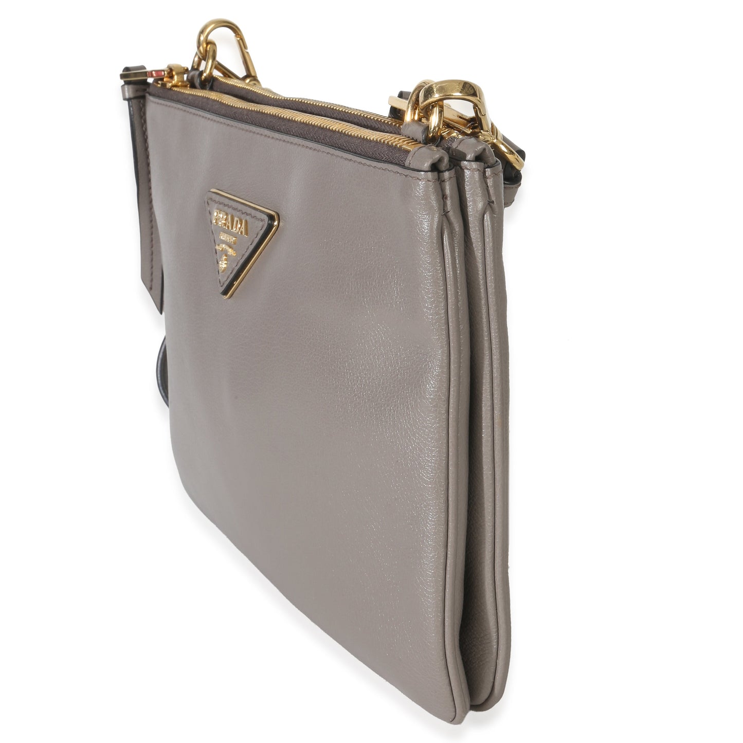 Prada Grey Calfskin Enameled Metal Triangle Crossbody Bag