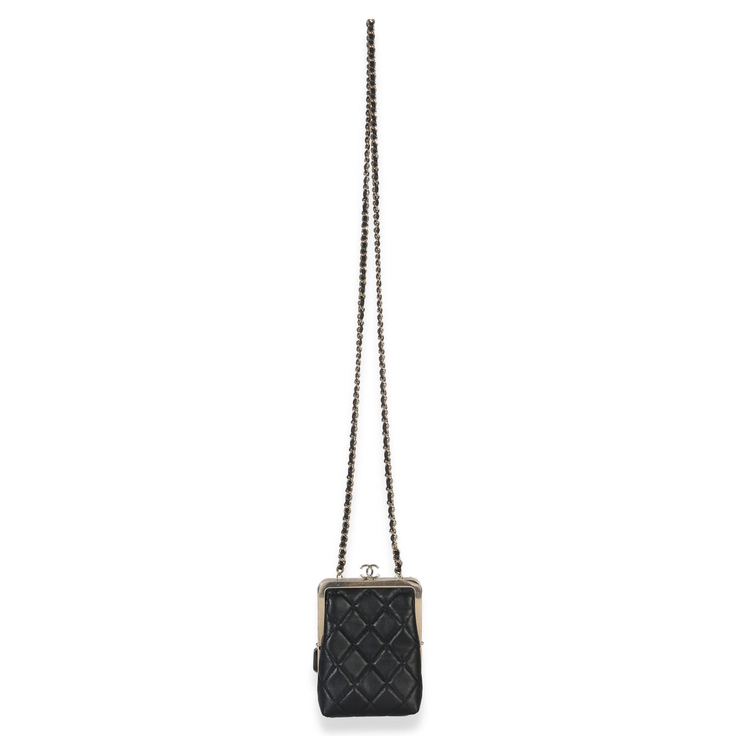 Chanel Black Quilted Lambskin CC Frame Clutch With Chain