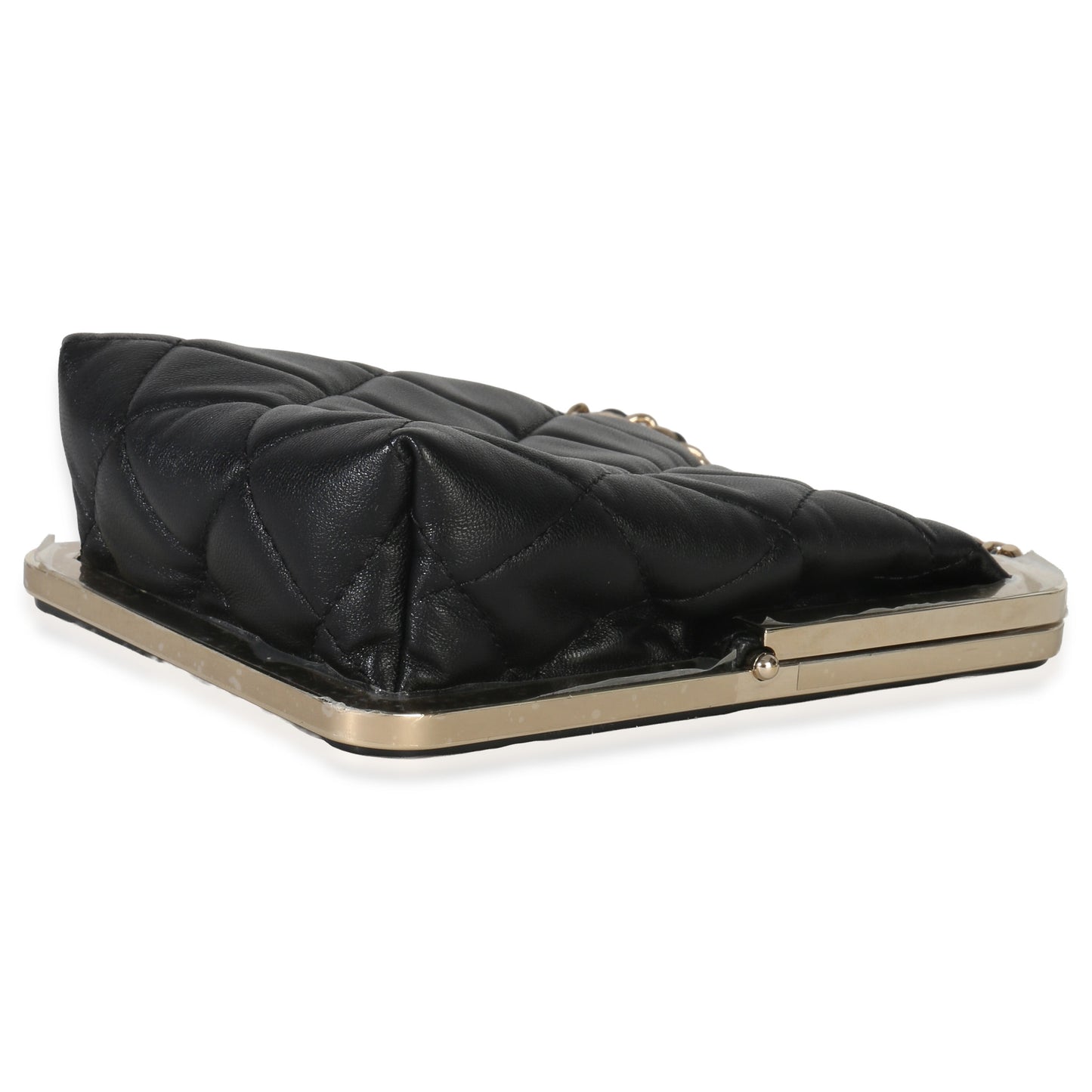 Chanel Black Quilted Lambskin CC Frame Clutch With Chain