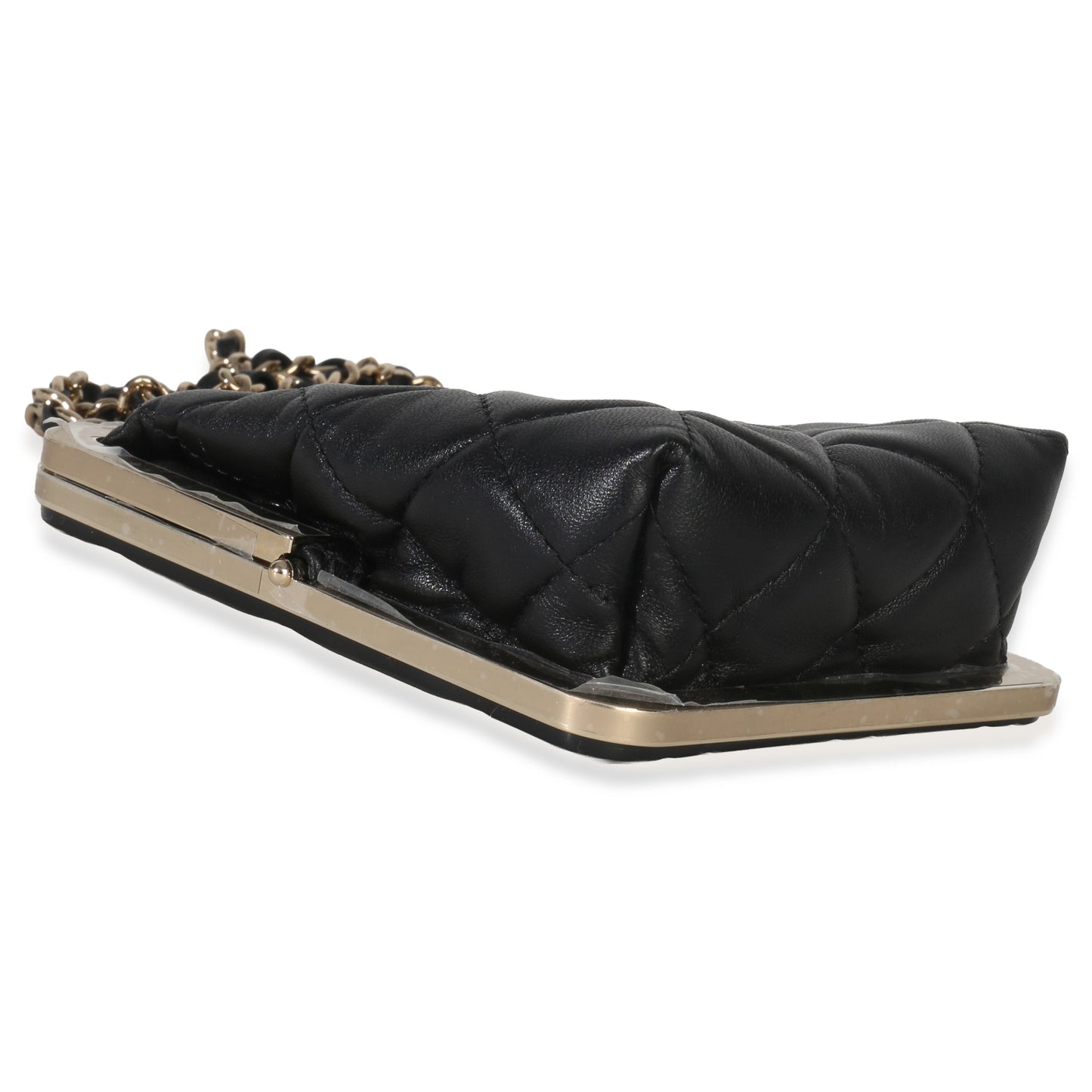 Chanel Black Quilted Lambskin CC Frame Clutch With Chain