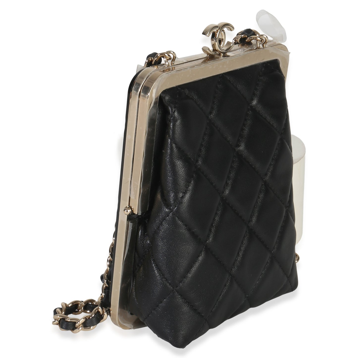 Chanel Black Quilted Lambskin CC Frame Clutch With Chain