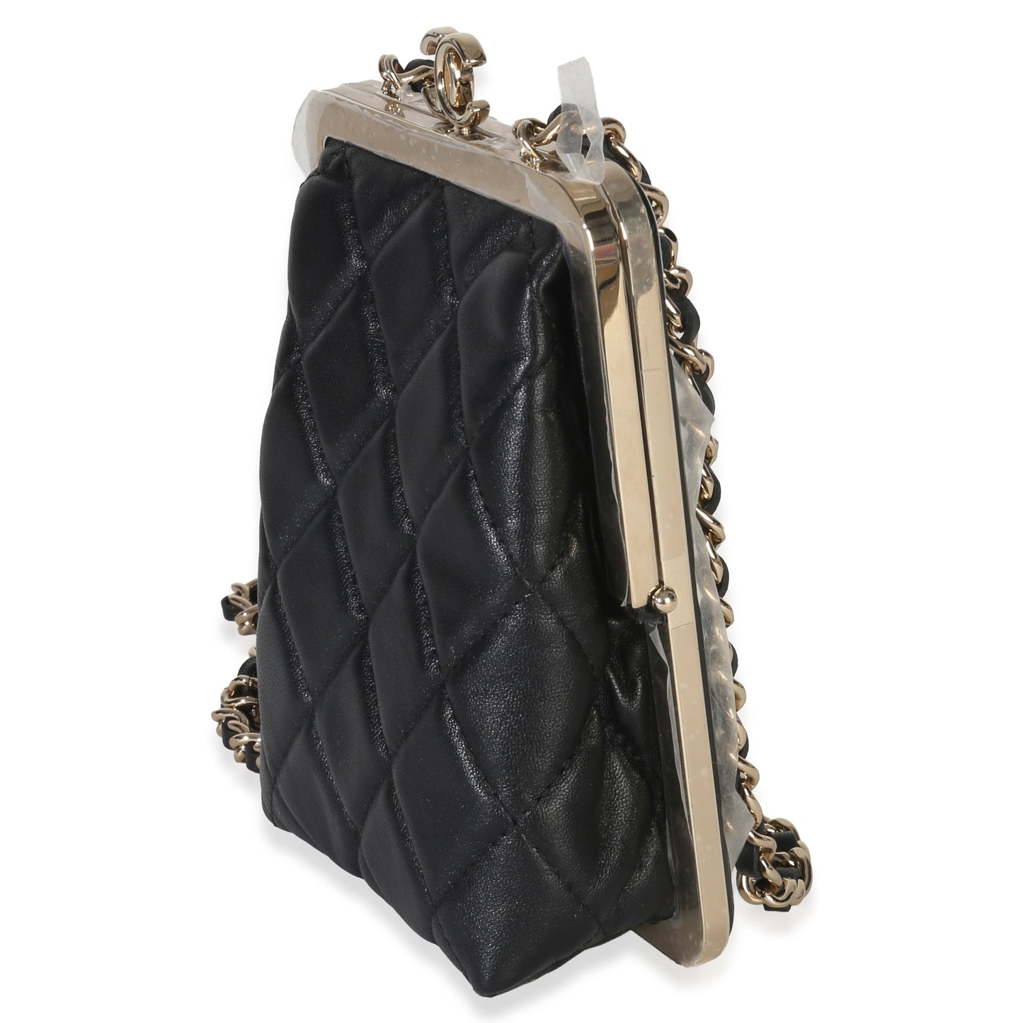 Chanel Black Quilted Lambskin CC Frame Clutch With Chain
