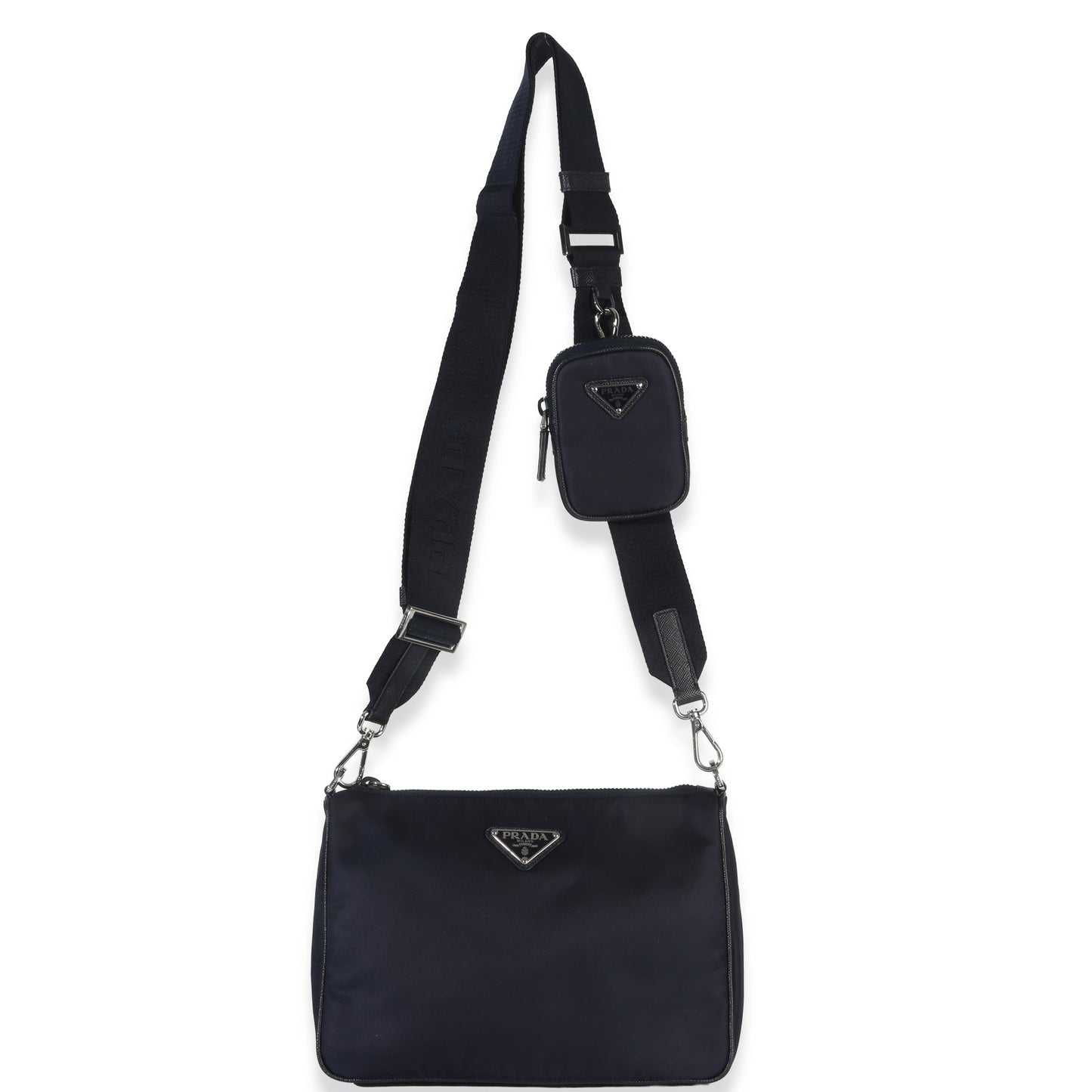 Prada Navy Re-Nylon & Saffiano Leather Trim Shoulder Bag