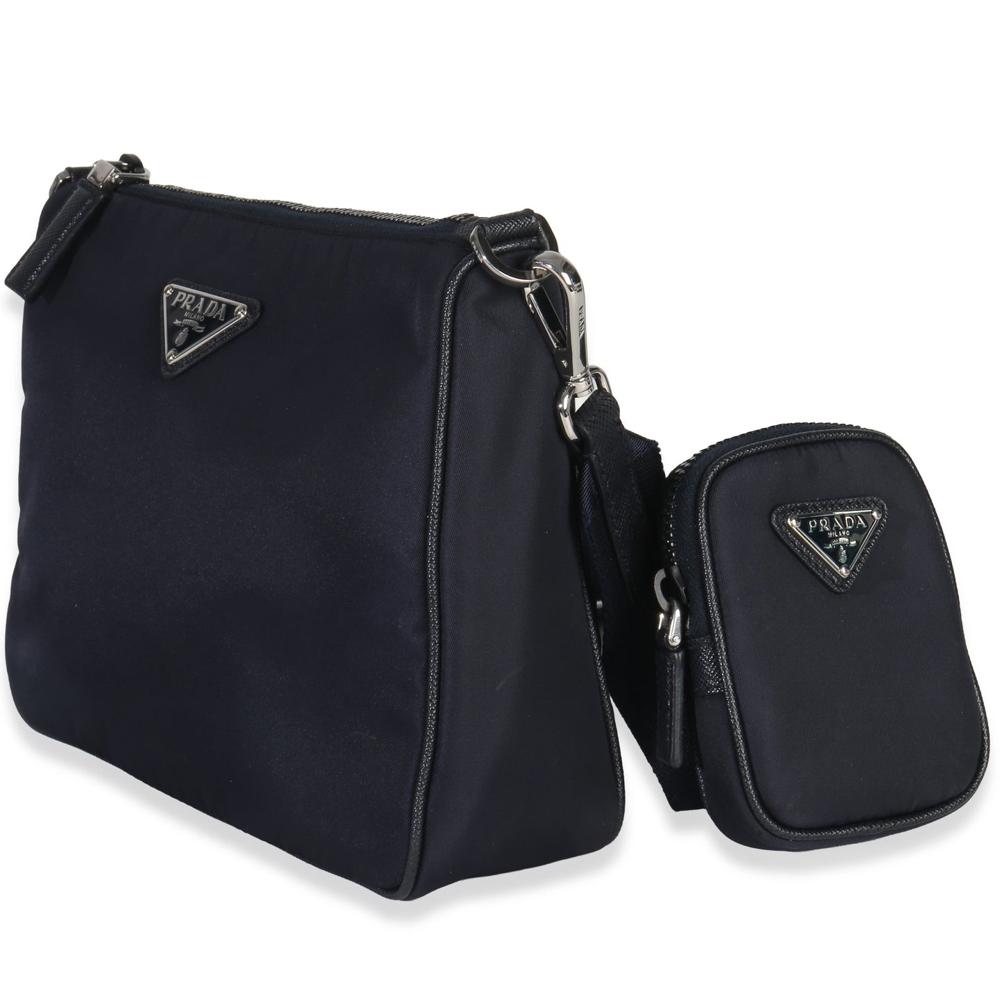 Prada Navy Re-Nylon & Saffiano Leather Trim Shoulder Bag