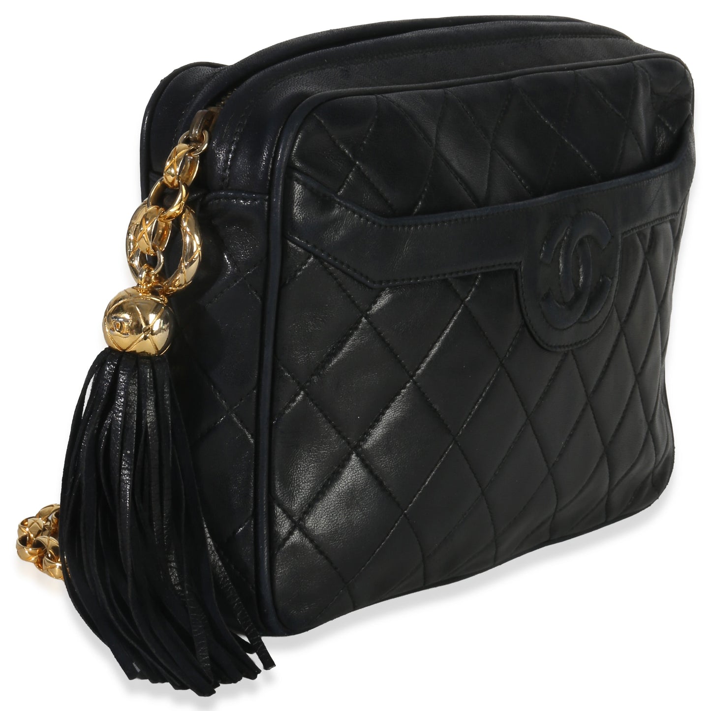 Chanel Vintage Black Quilted Lambskin Small Tassel Camera Bag