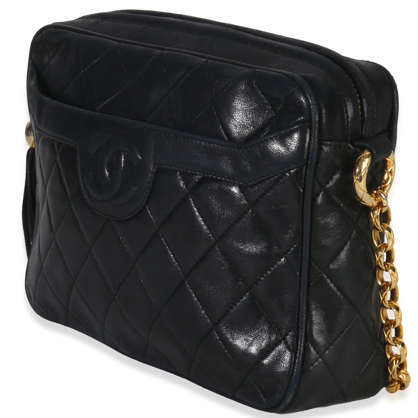 Chanel Vintage Black Quilted Lambskin Small Tassel Camera Bag