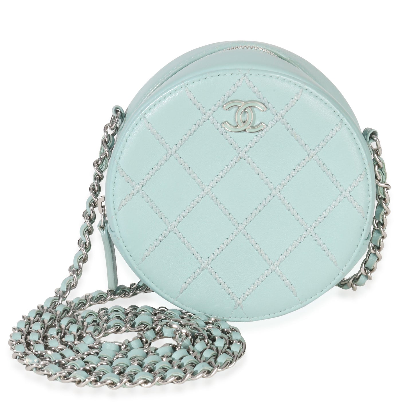Chanel Teal Ultimate Stitch Lambskin Round Clutch On Chain