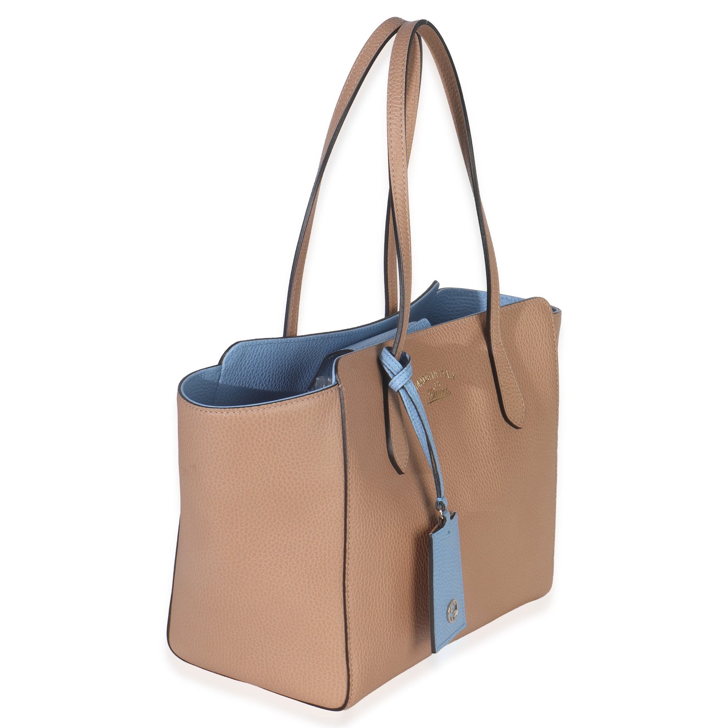 Gucci Beige Blue Dollar Calfskin Swing Tote Bag