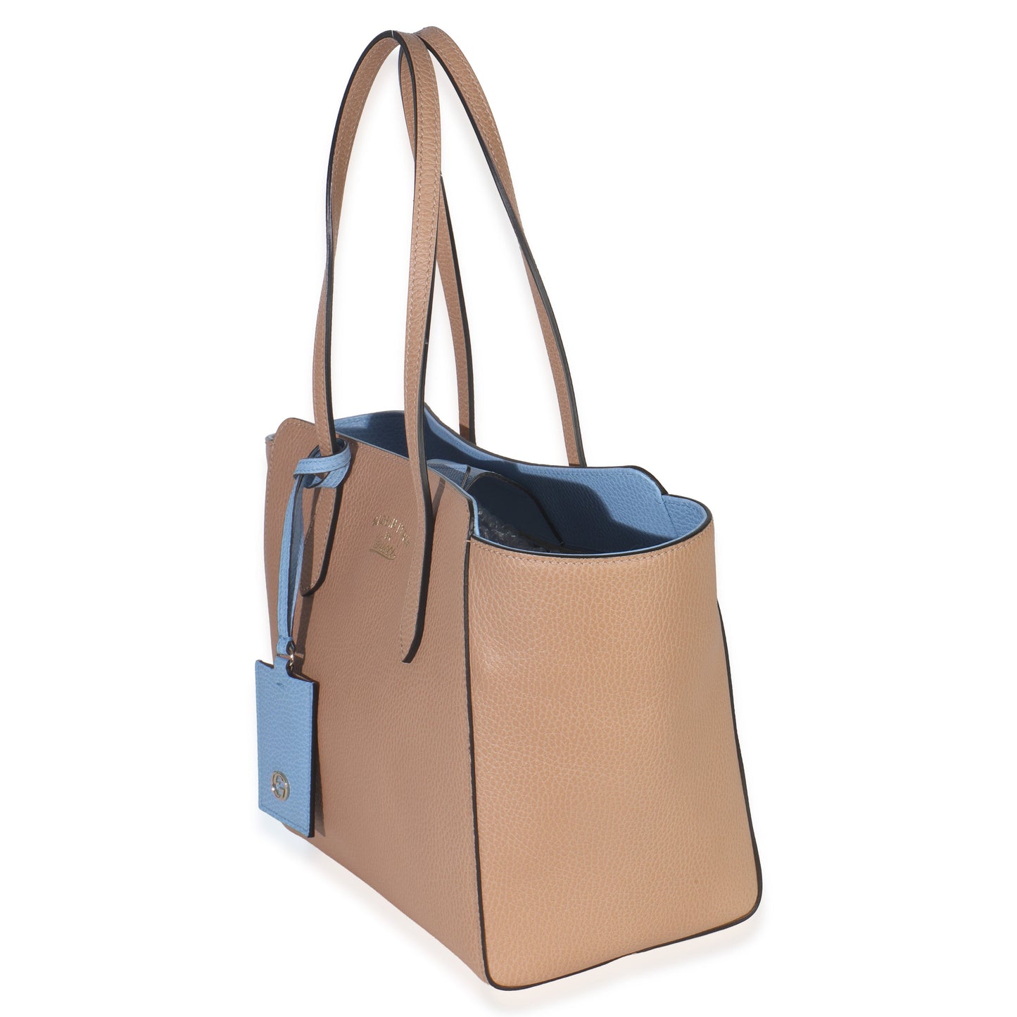 Gucci Beige Blue Dollar Calfskin Swing Tote Bag