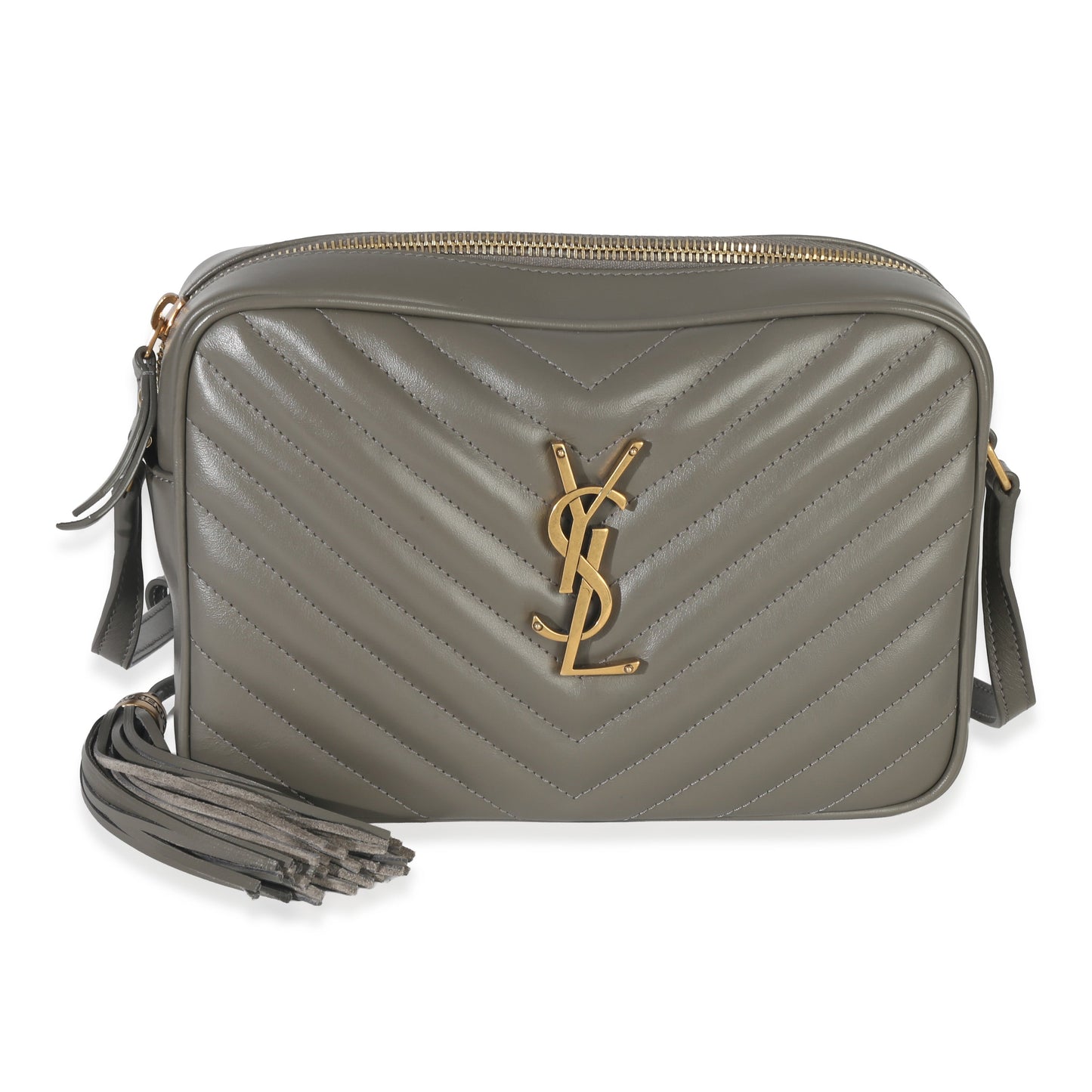 Louis Vuitton Saint Laurent Grey Kaki Calfskin Matelasse Monogram Lou Camera Bag
