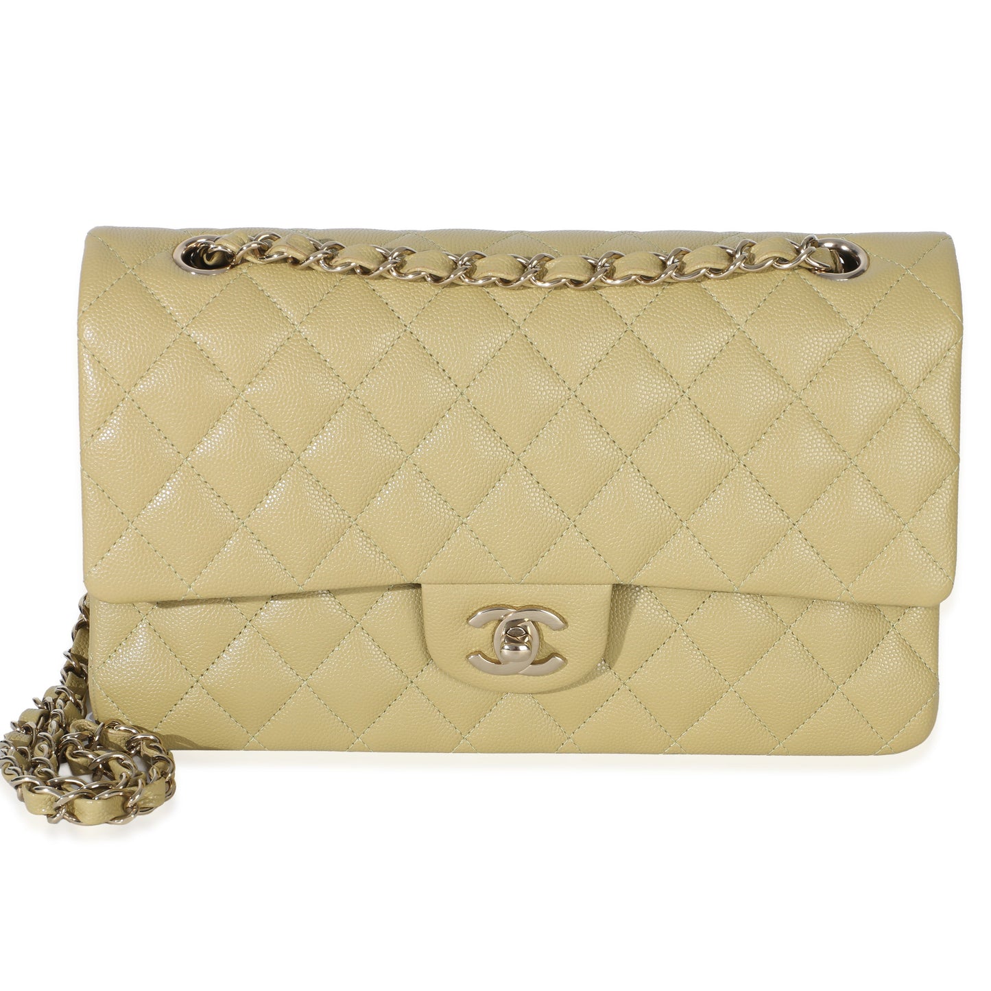 Chanel Olive Quilted Caviar Medium Classic Double Flap
