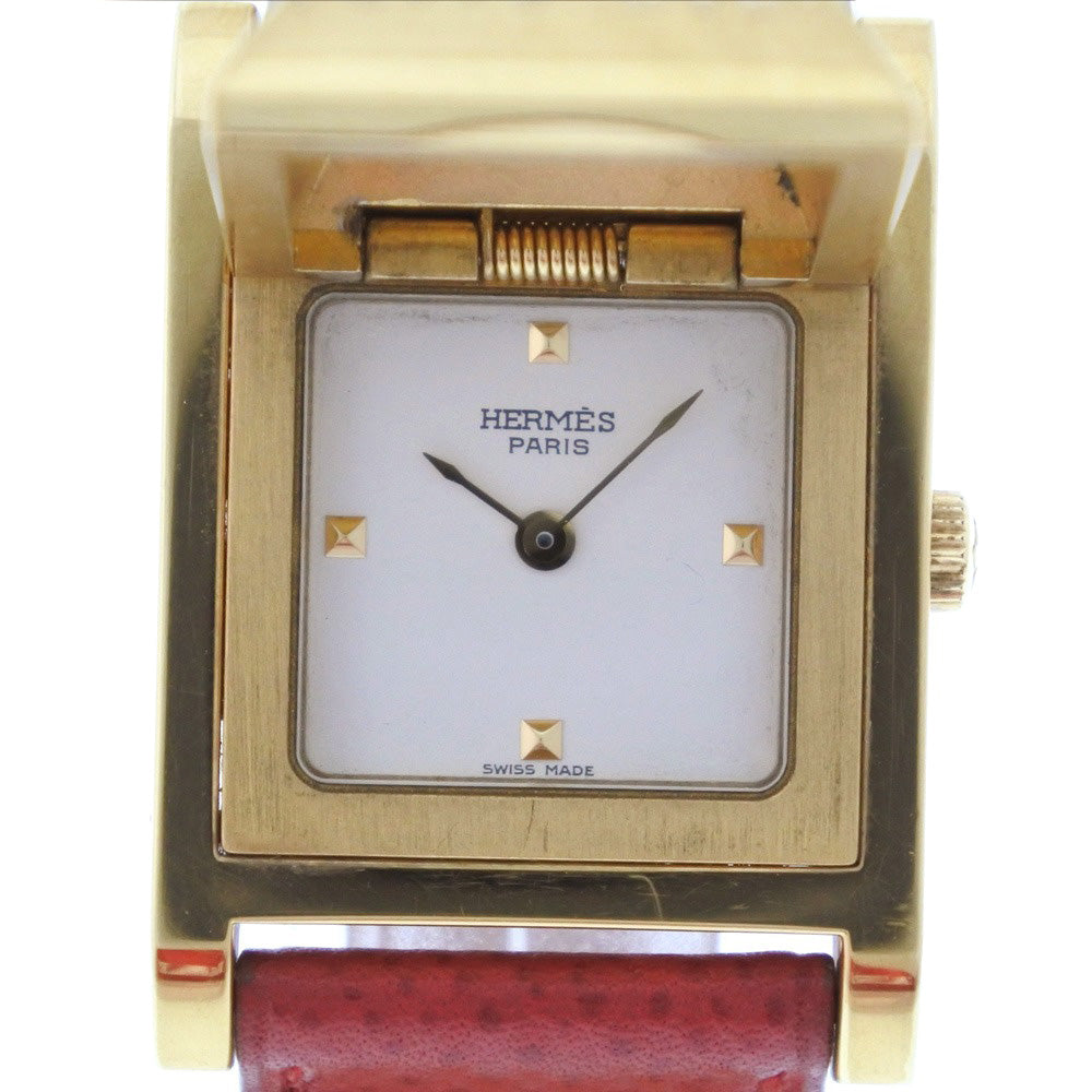 HERMES Watches Quartz Plated Gold , Leather gold Medor White dial Women