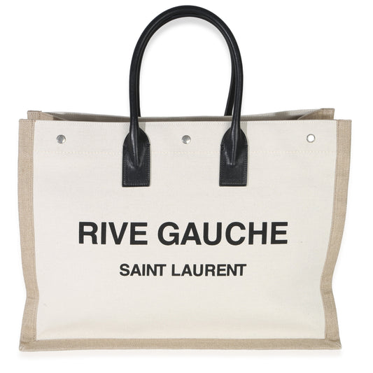 Saint Laurent Beige Linen Rive Gauche Tote