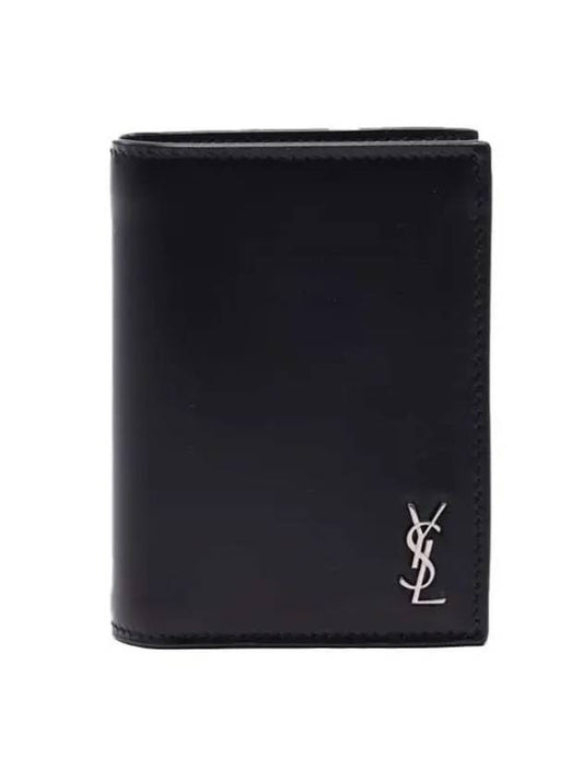 Luxury Saint Laurent Trending 2025 Men's Tiny Monogram Logo Half Wallet Black
