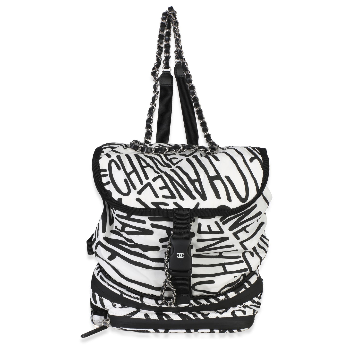 Chanel White Black Nylon Printed Coco Neige Backpack