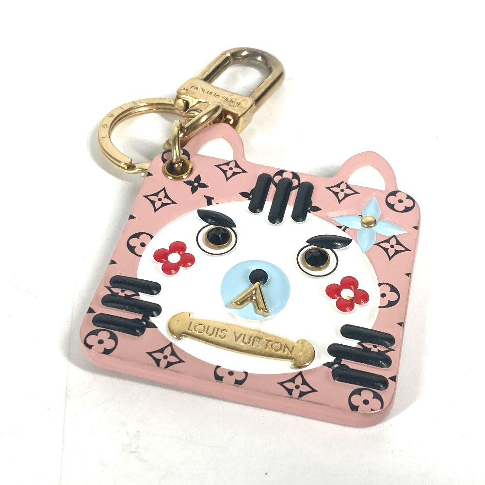 LOUIS VUITTON key ring M68452 leather pink Portocle Fun Face Monogram Cat Women