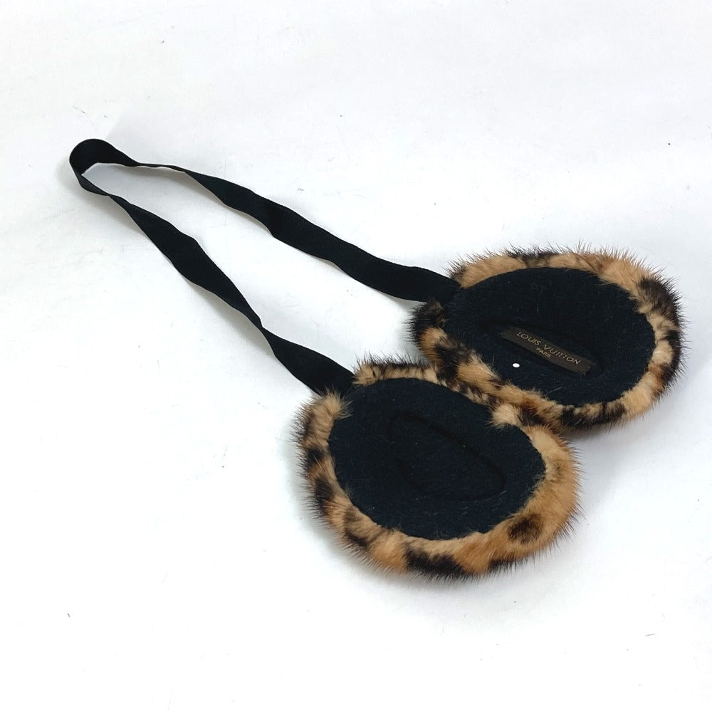 LOUIS VUITTON Earmuff fur Brown Leopard Pattern Leopard Women
