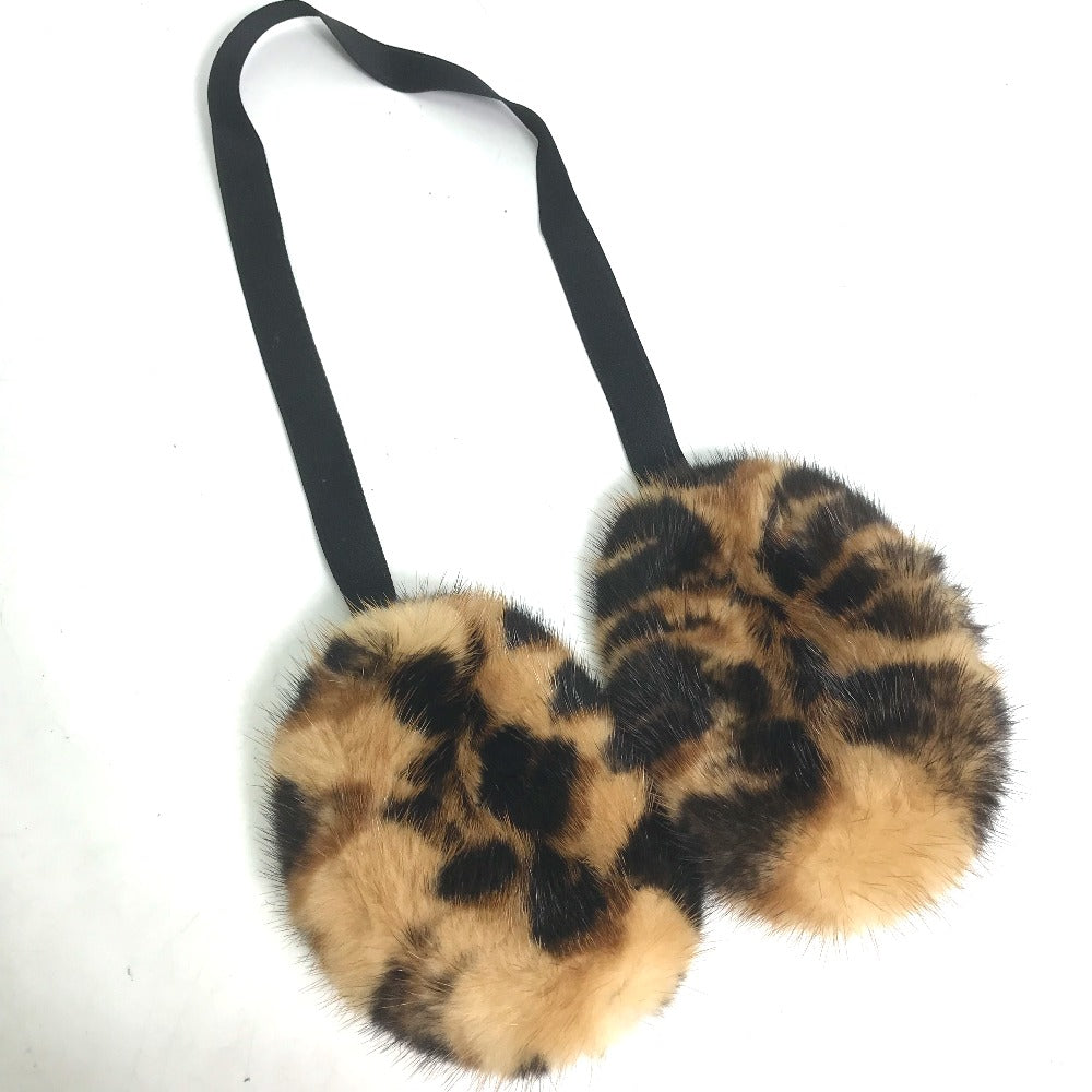 LOUIS VUITTON Earmuff fur Brown fur Leopard leopard print leopard Women