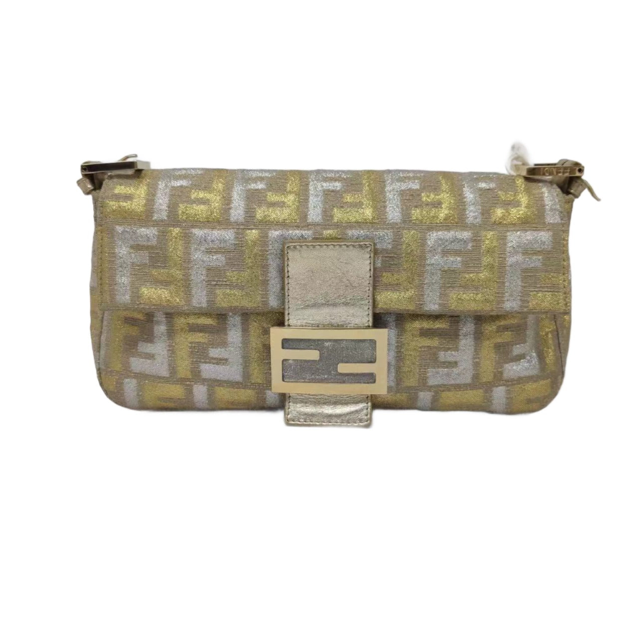 Fendi Baguette Gold and Silver Thread FF Monogram Shoulder Bag