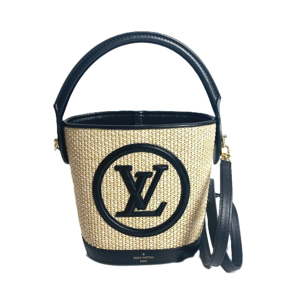 LOUIS VUITTON Shoulder Bag M59961 Raffia, Leather black Petite Bucket