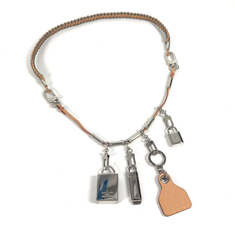 LOUIS VUITTON Necklace MP2140 Metal, Leather Silver Monogram Titanium logo big mens