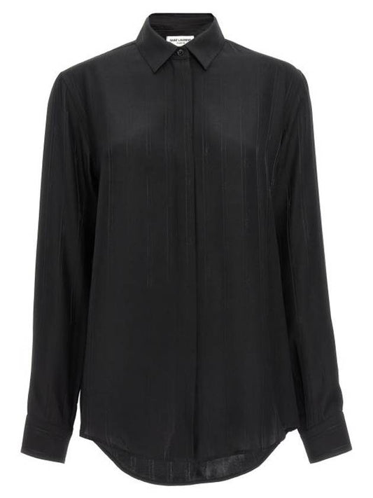 Luxury Saint Laurent Trending 2025 Striped Button Silk Shirt Black