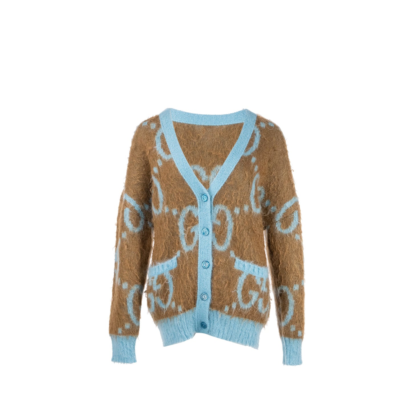 Gucci Size S Reversible Cardigan Mohair/Polyamide/Wool Light Blue/Brown