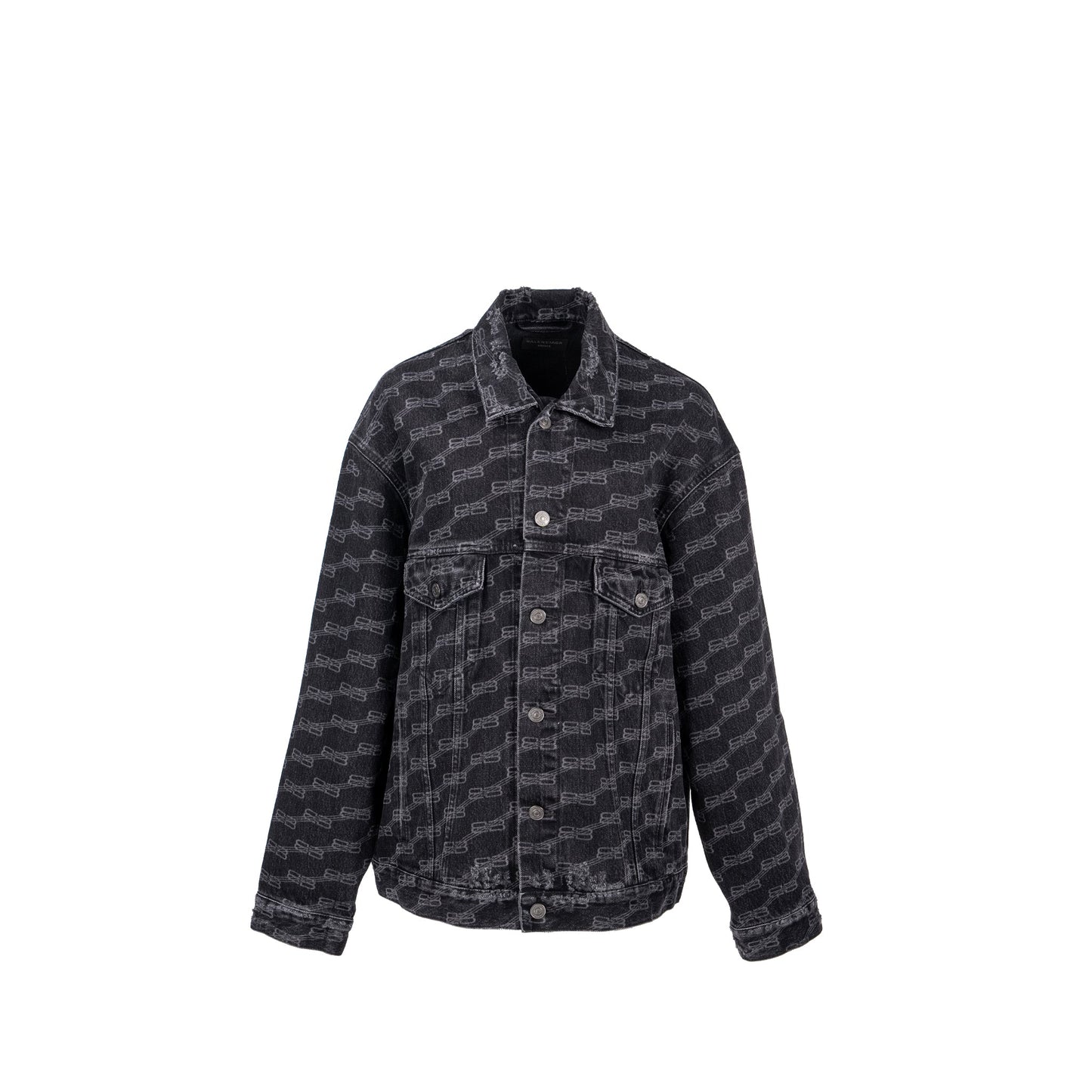 Balenciaga size oversized logo-print denim jacket black