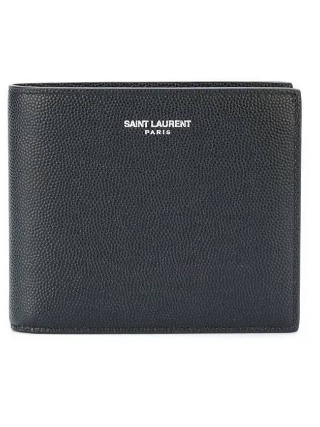 Luxury Saint Laurent Trending 2025 Classic Logo Textured Leather Half Wallet Black