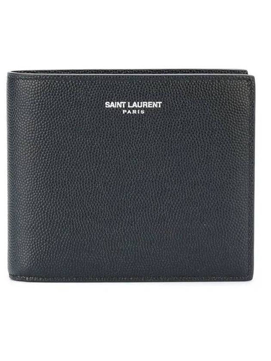 Luxury Saint Laurent Trending 2025 Classic Logo Textured Leather Half Wallet Black