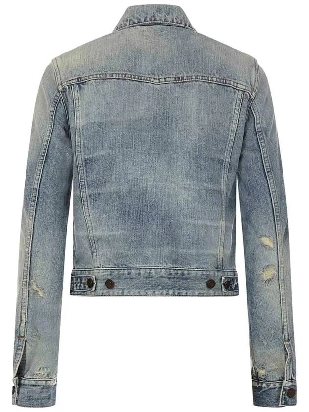 Luxury Saint Laurent Trending 2025 Anchor Embroidered Denim Jacket Blue