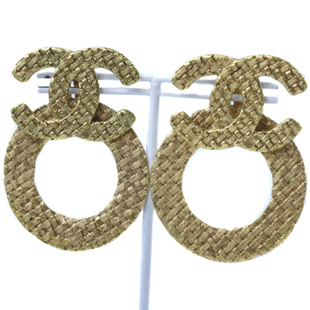 CHANEL Earring Plated Gold gold mesh COCO Mark Women