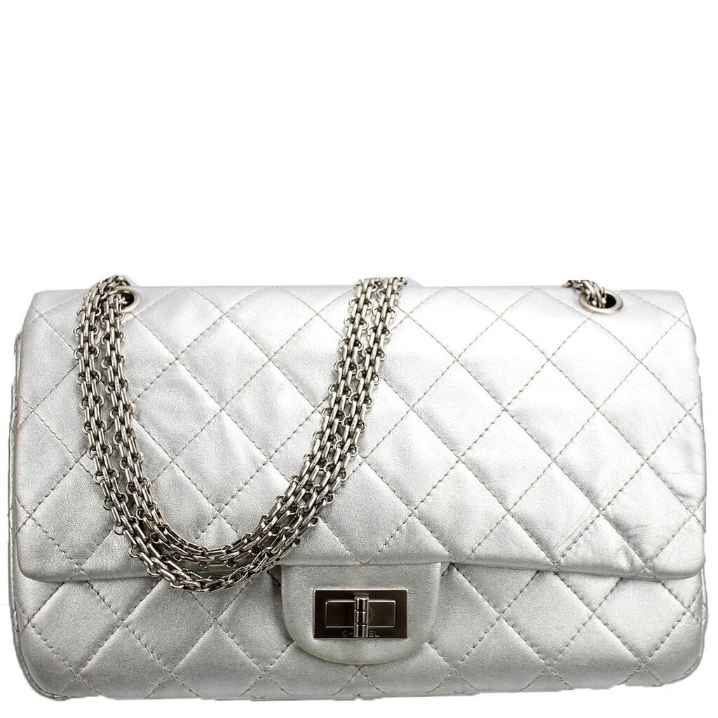 Chanel 2.55 227 Silver Jumbo Classic flap 10-15M Bag