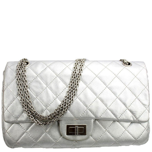 Chanel 2.55 227 Silver Jumbo Classic flap 10-15M Bag