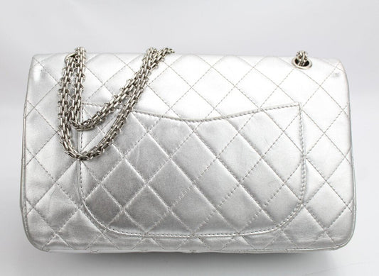 Chanel 2.55 227 Silver Jumbo Classic flap 10-15M Bag