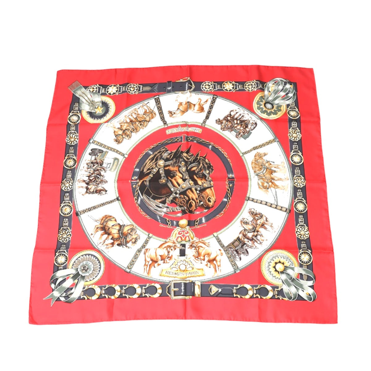 HERMES scarf silk Red Pleated scarf 100% silk unisex(Unisex)