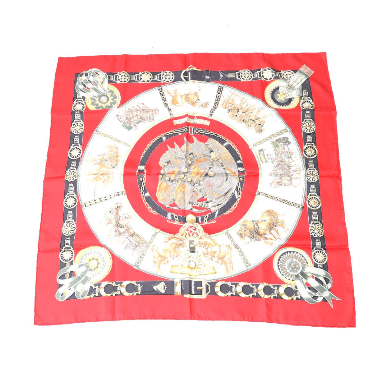 HERMES scarf silk Red Pleated scarf 100% silk unisex(Unisex)