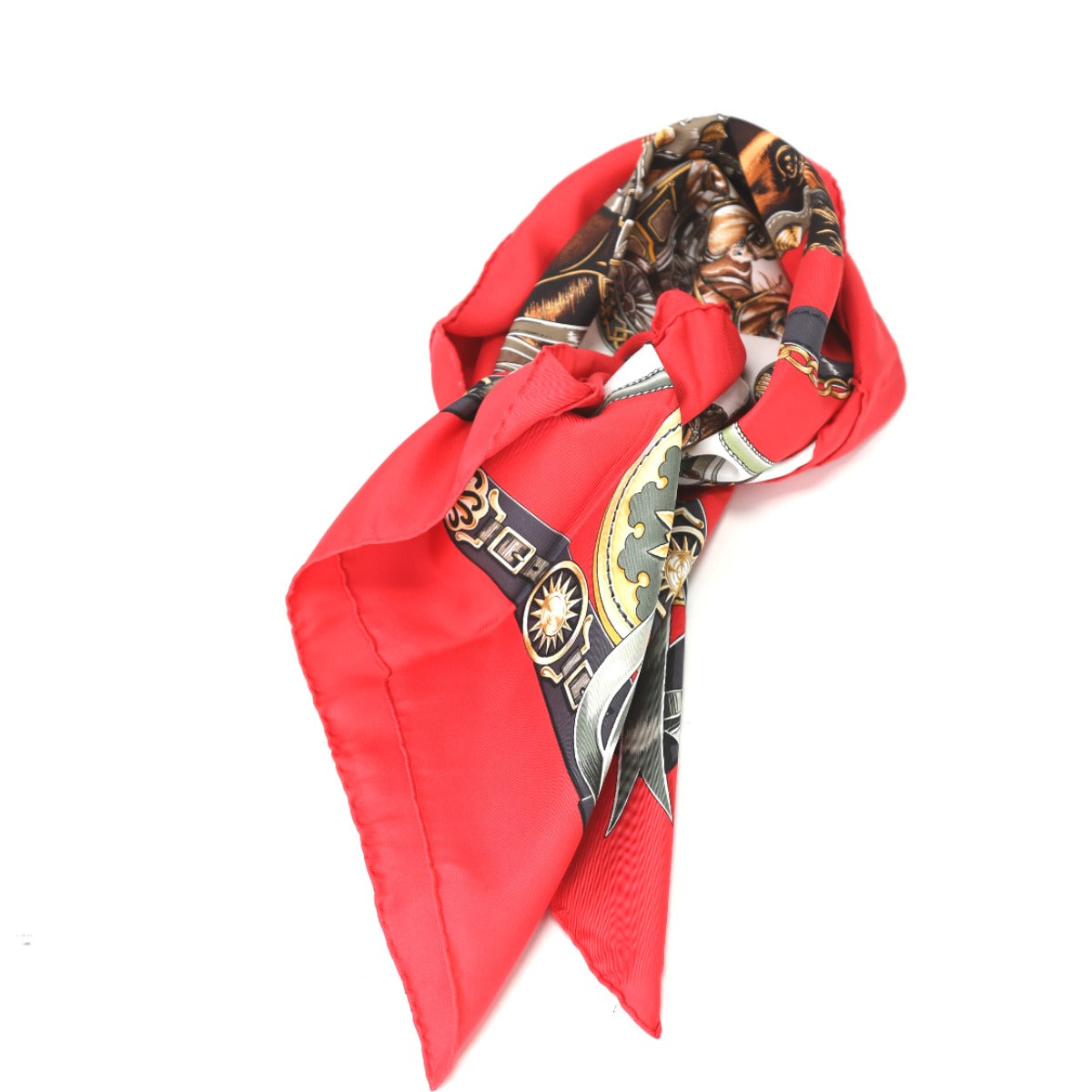 HERMES scarf silk Red Pleated scarf 100% silk unisex(Unisex)